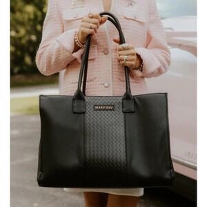 Mary Kay Travel Tote Bag Black Large Double Handles Pockets Pink Bow Interior